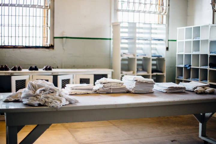 table with prison uniforms, alcatraz island