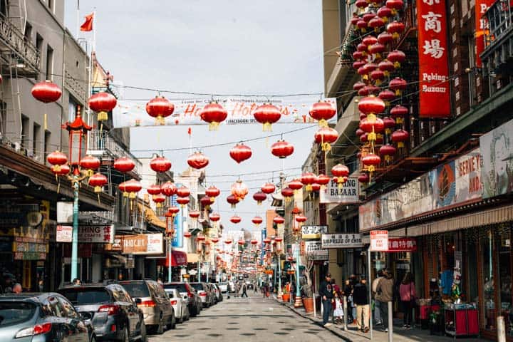 lantern lined street in chinatown