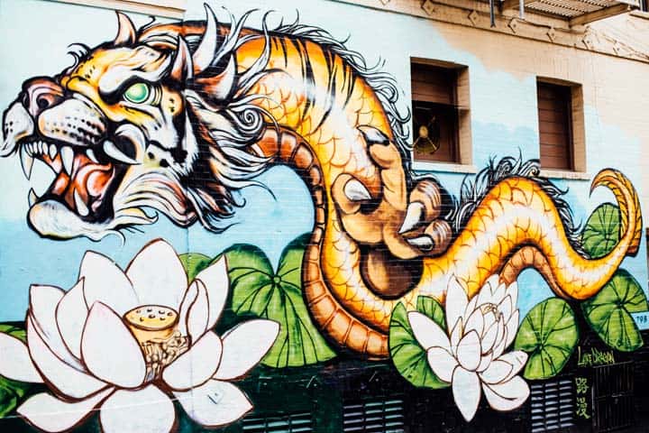 Serpent tiger mural in chinatown