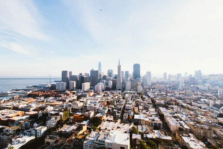 view of transamerica pyramid building from coit tower