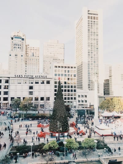 Union Square san francisco, california with christmas tree and skating rink