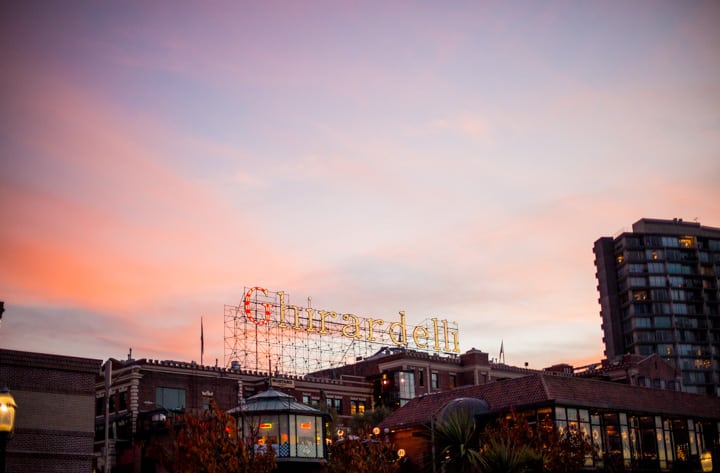 ghiradelli sign at sunset