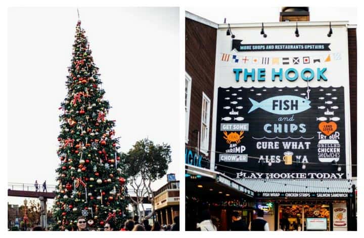 christmas tree and the hook sign at pier 39