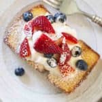 red, white, and blue skillet pound cake dessert