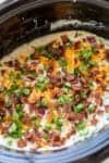 loaded mashsed potatoes in a crockpot