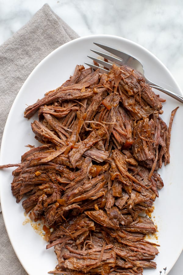 instant pot brisket on a white plate