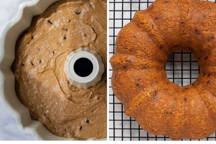 bundt cake before and after baking