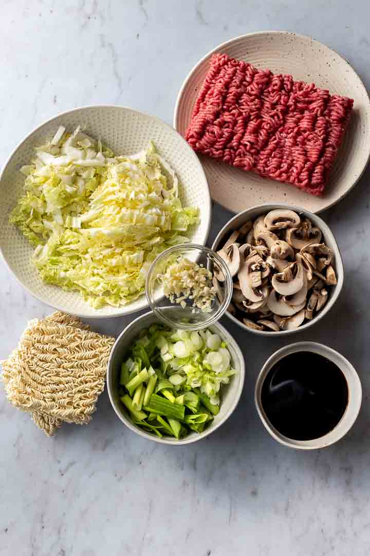 ingredients for Ramen Noodles with Beef