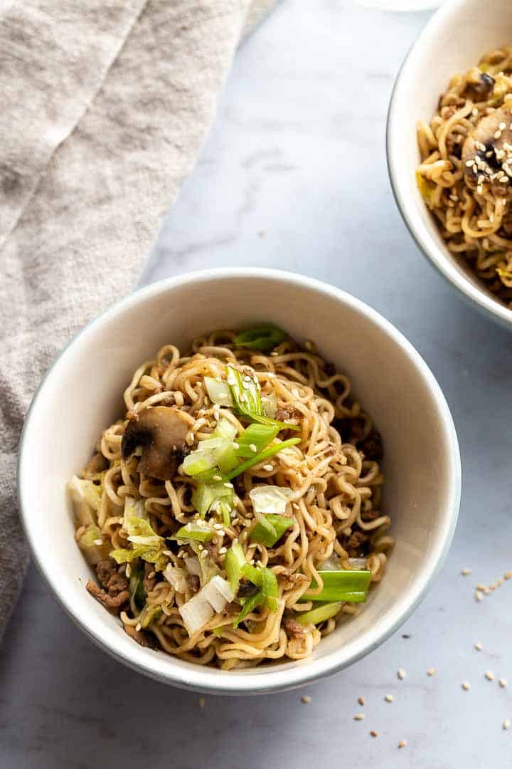 bowl of ramen noodles with beef