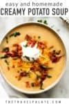Creamy Potato Soup in a bowl with text overlay