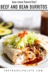 sliced burrito on plate with sauce and lettuce