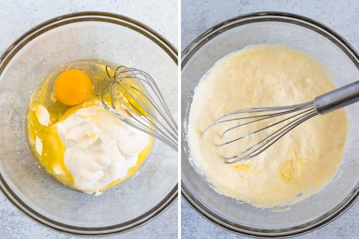 photo collage off egg, butter and sour cream mixed