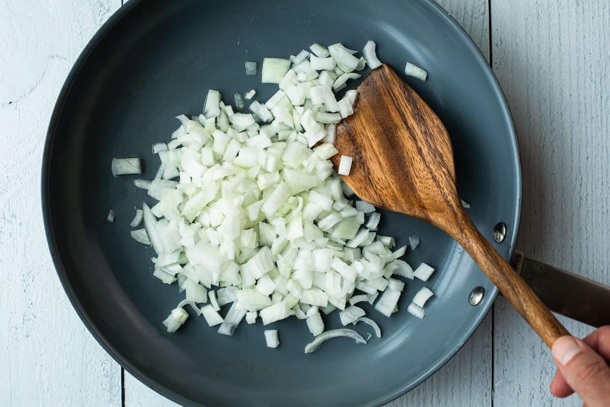 chopped onions in a skillet