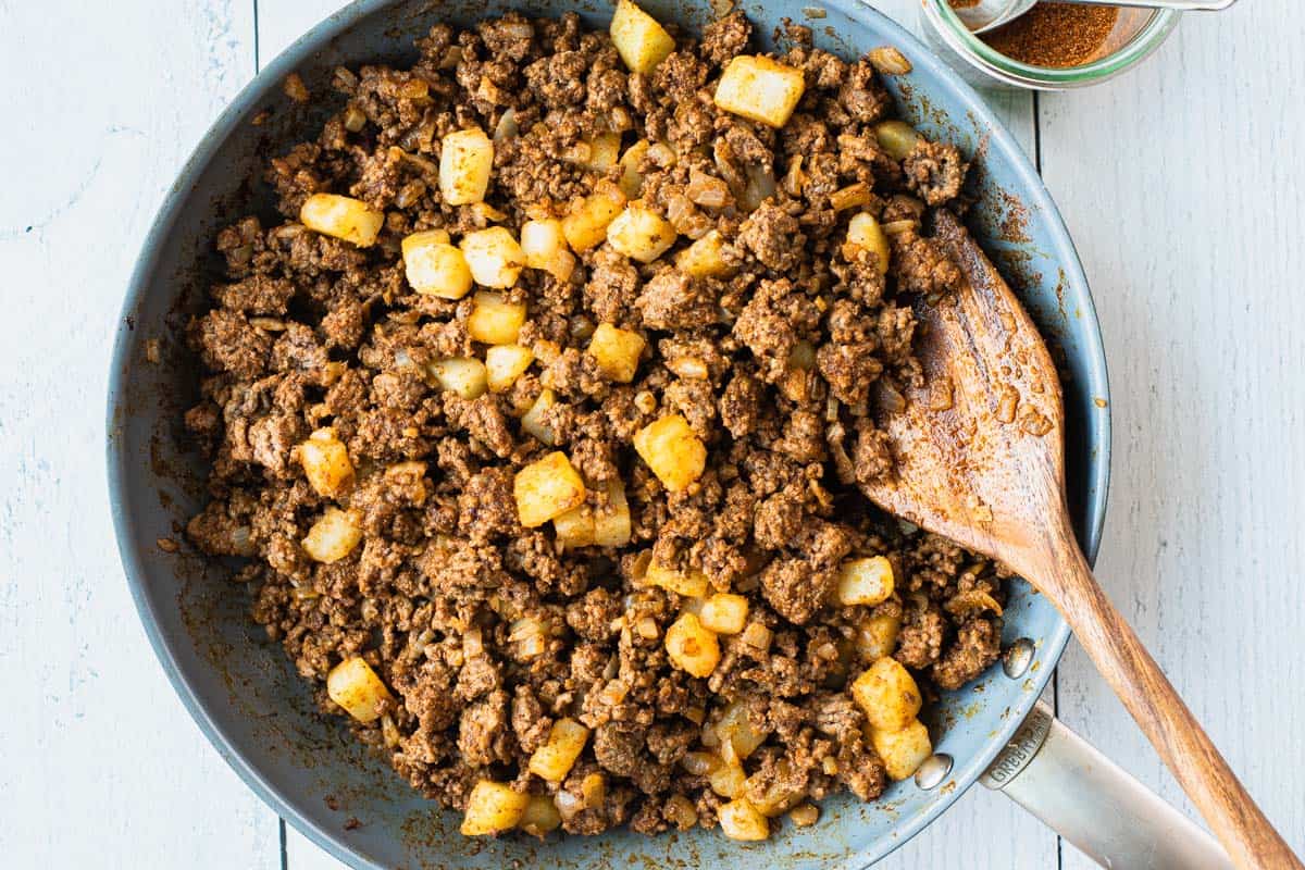 cooked taco meat in a skillet