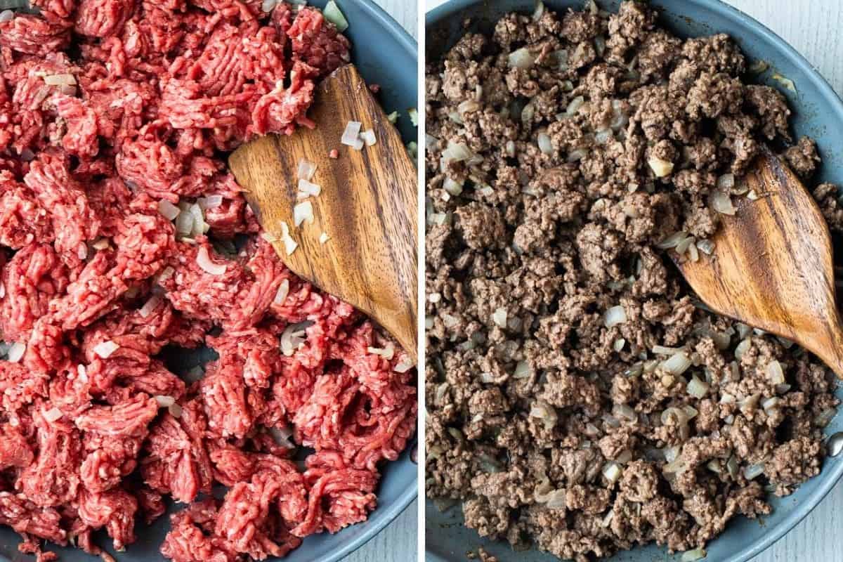 ground beef being cooked in skillet