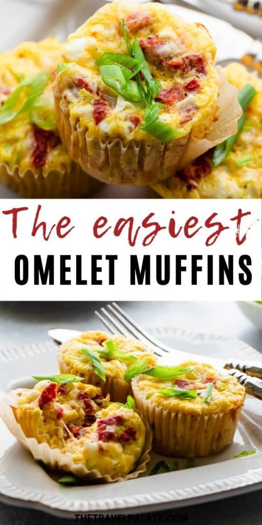 photo collage of egg muffins on a white plate with text