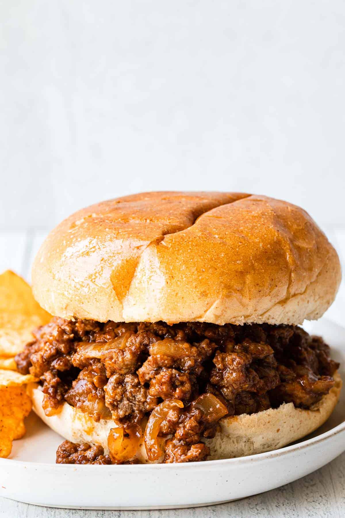 close up of sloppy joe sandwich