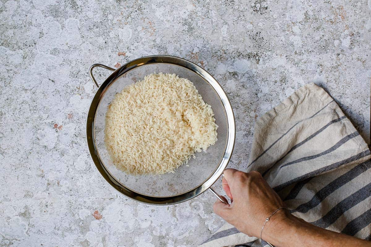 rice in a strainer