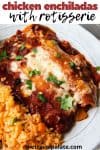 close up enchilada with spanish rice on the side