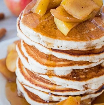 stack of pancakes with apples on top