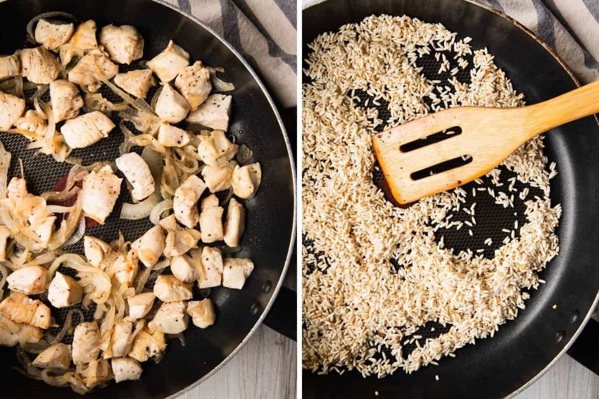 browning the chicken and rice