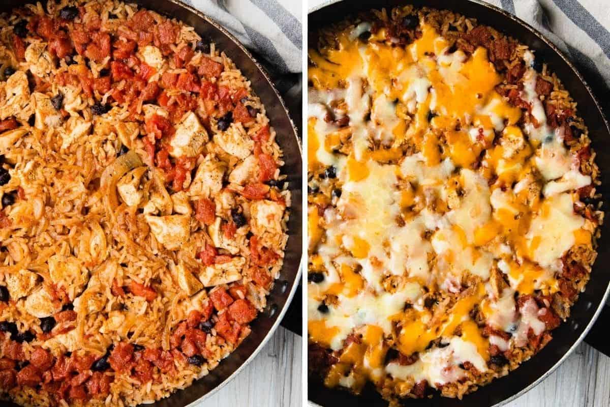 the recipe before and after adding cheese