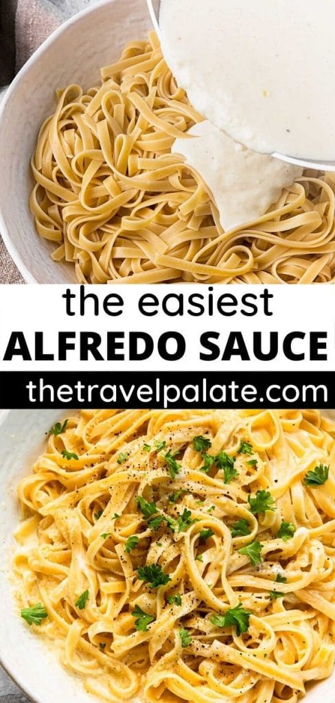 collage of fettuccine alfredo with text overlay