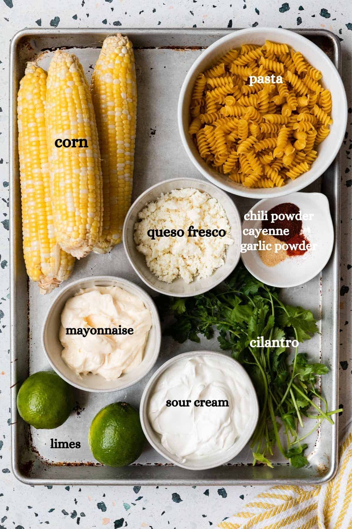 overhead shot of the ingredients for the recipe with lables