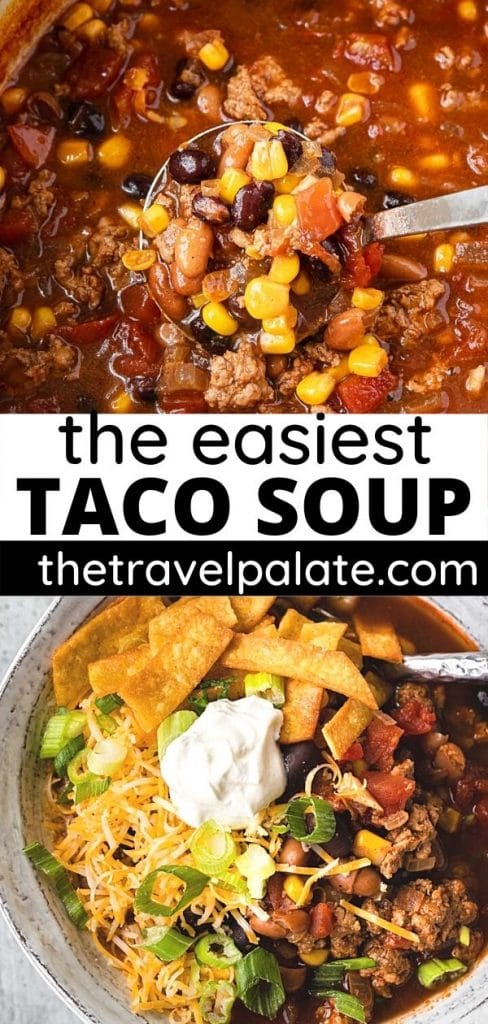photo collage of taco soup with text overlay