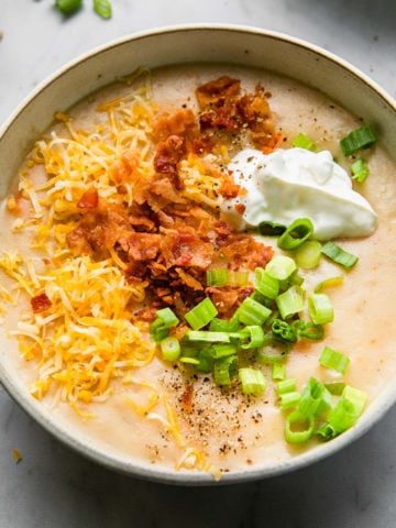 potato soup loaded with toppings