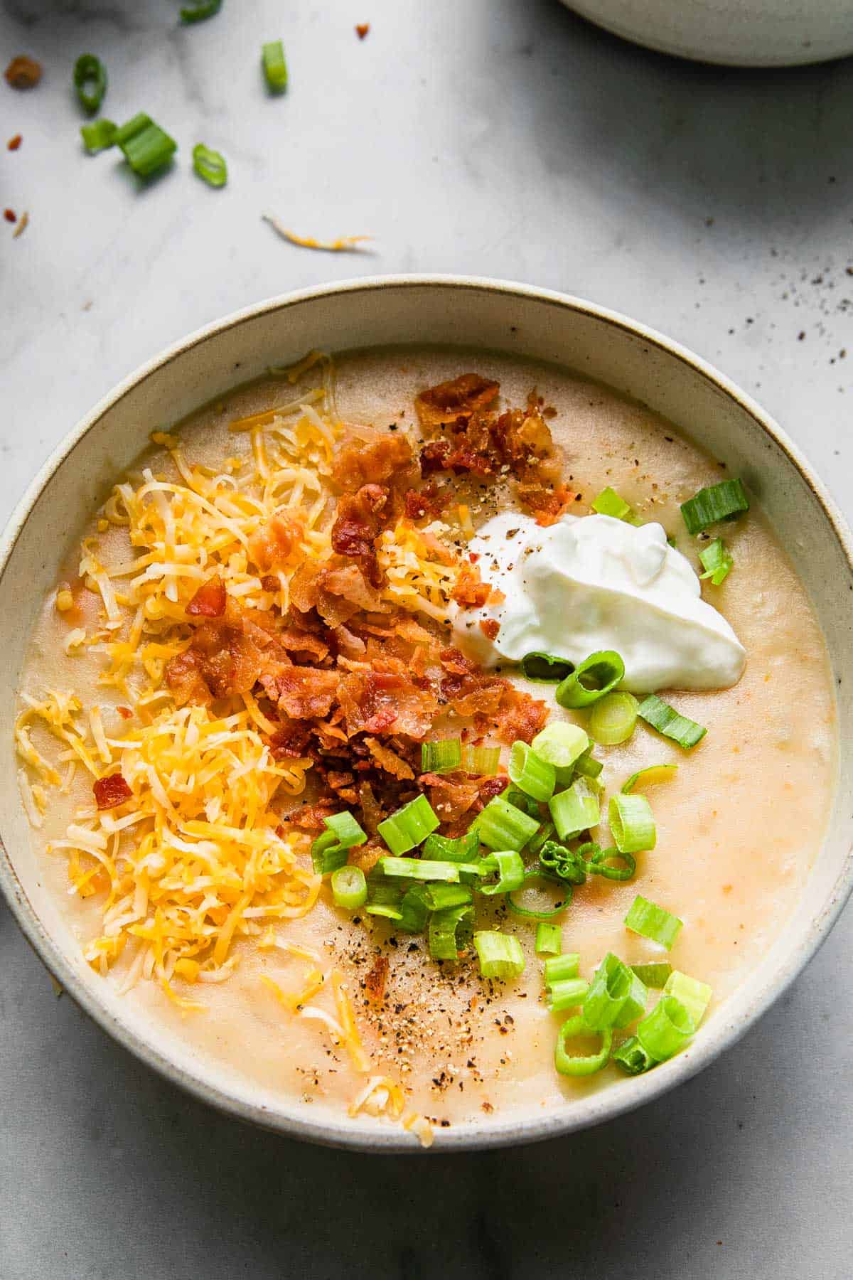 potato soup loaded with toppings