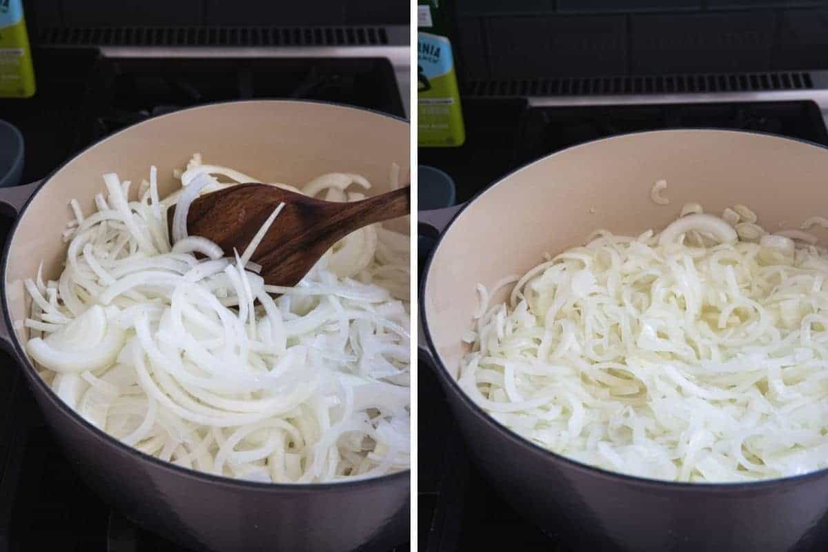 cooking sliced onions