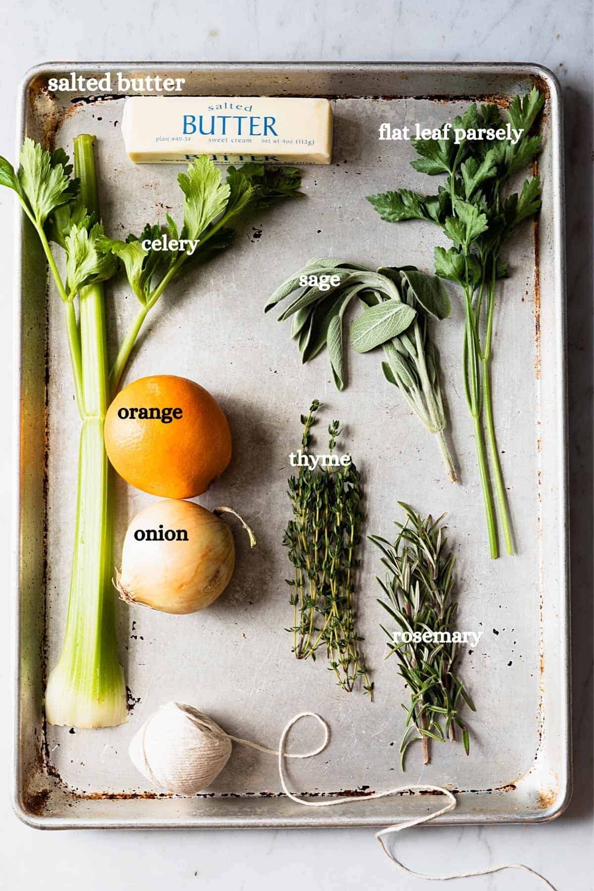 overhead shot of recipe ingredients with labels