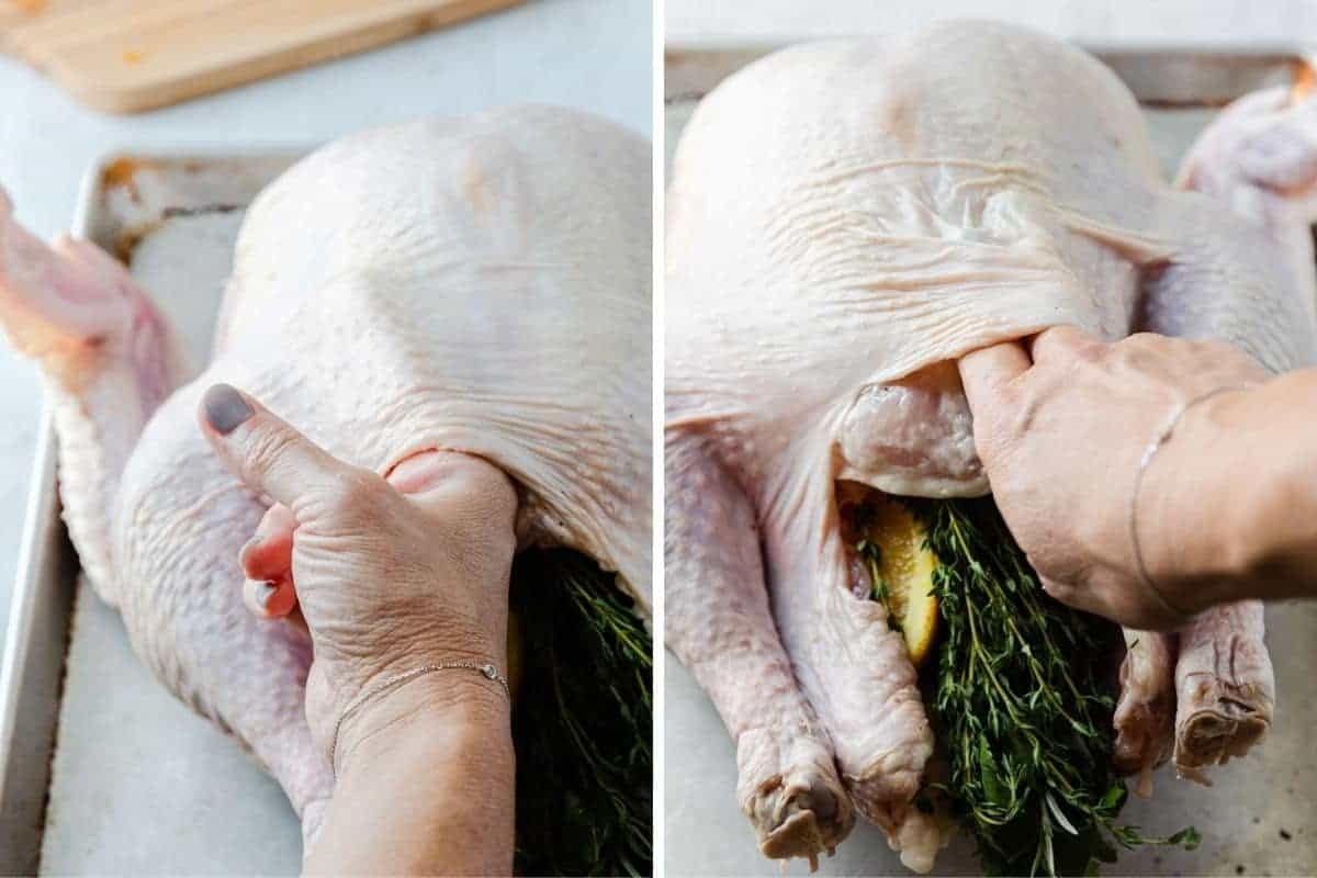 separating turkey skin from the meat