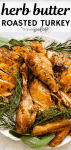 roasted turkey on a platter with text overlay