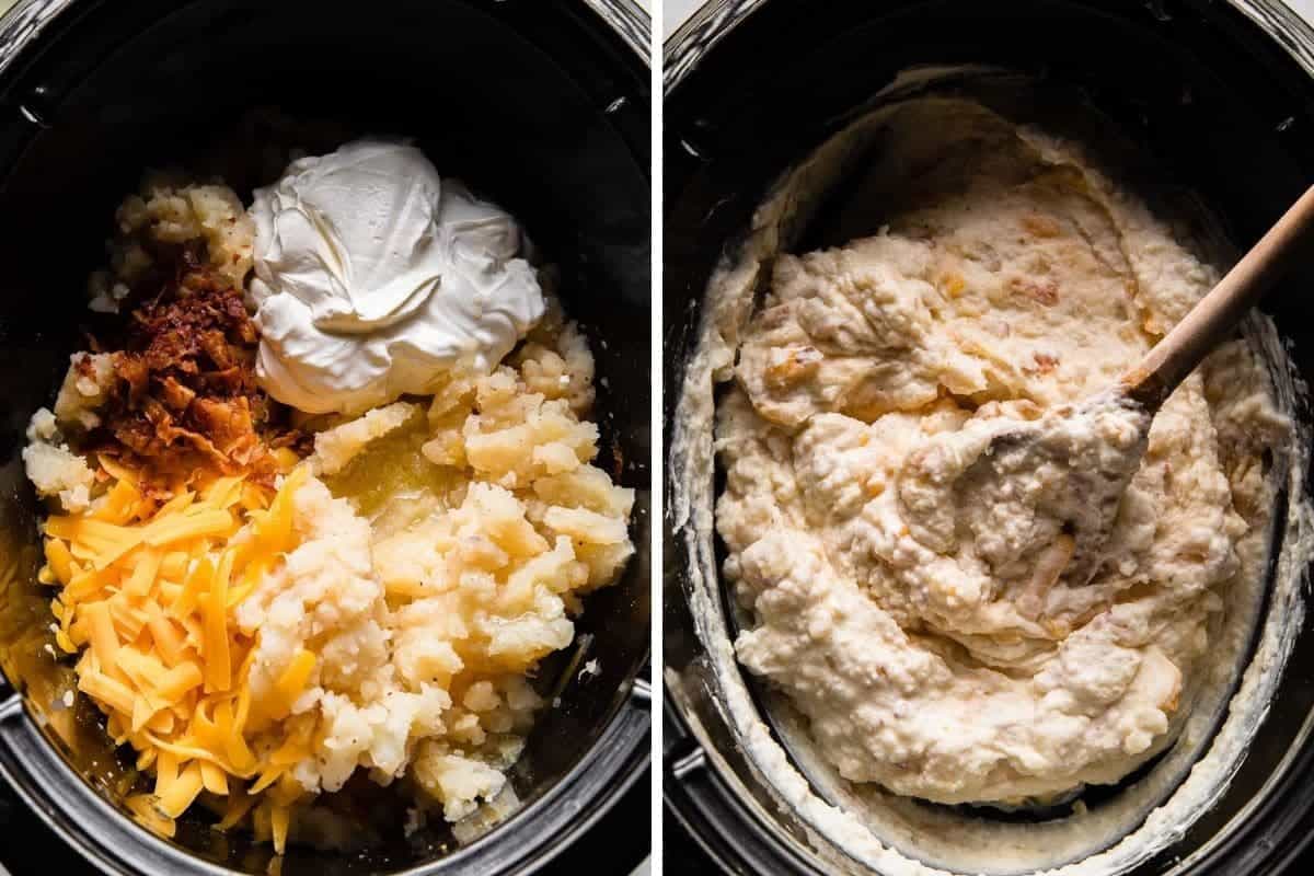 making loaded mashed potatoes in a crockpot