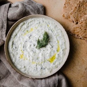 A bowl of tzatziki.