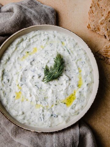 A bowl of tzatziki.