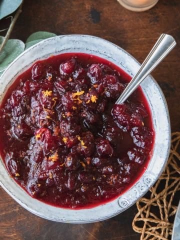 bowl of cranberry sauce on a table