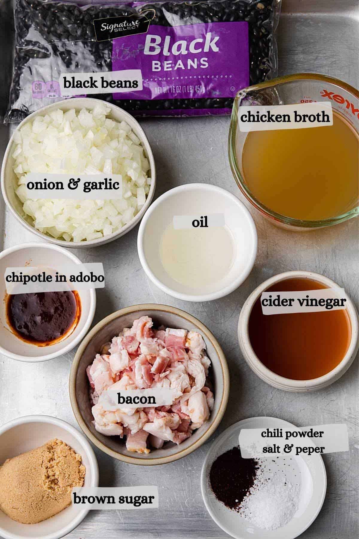 The recipe ingredients on a sheet pan.