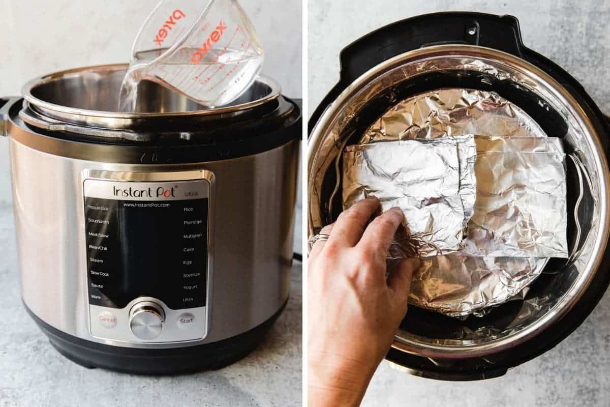 Add water to instant pot and place the casserole inside.