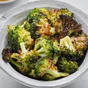 a bowl of roasted broccoli
