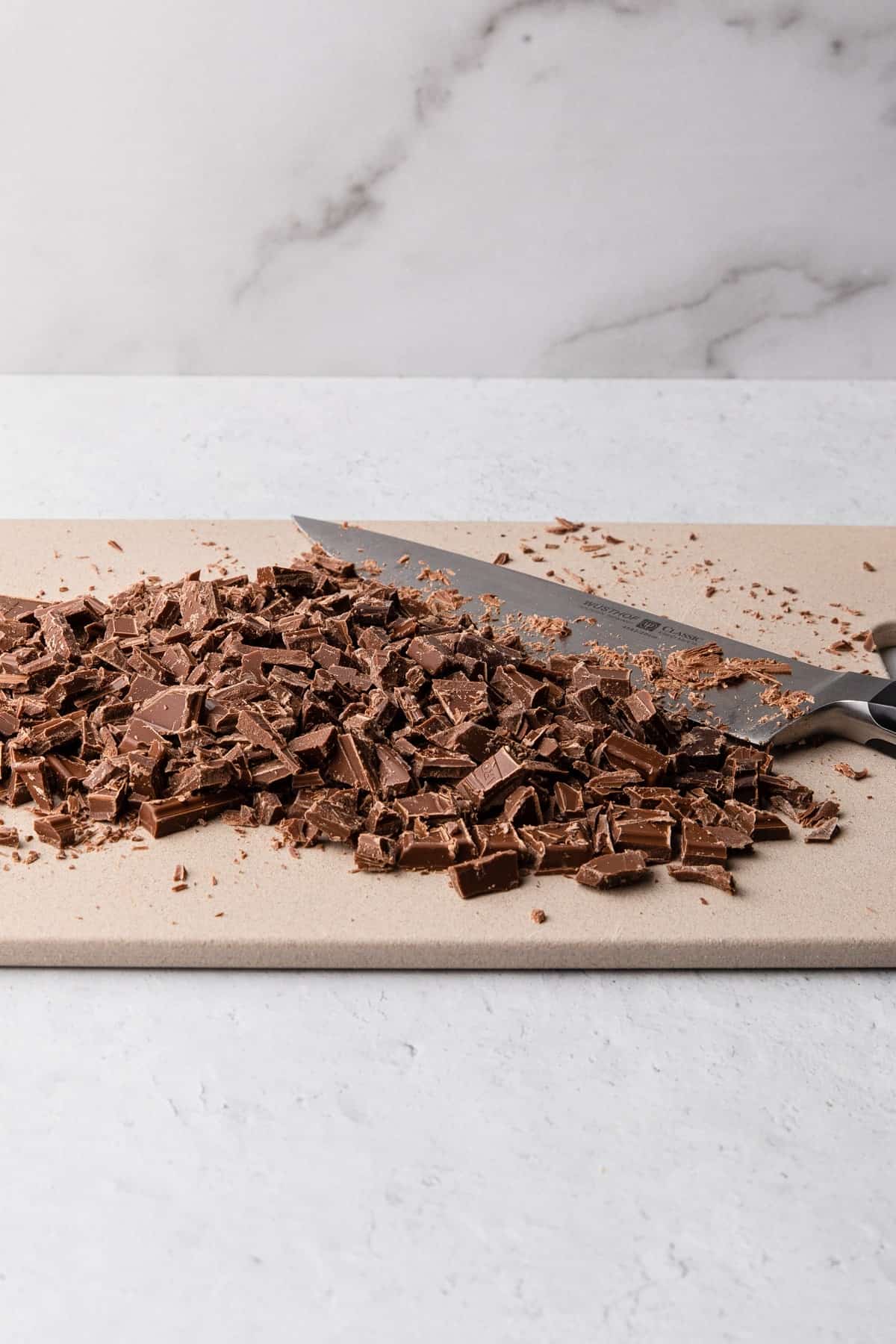 chopped chocolate on a cutting board