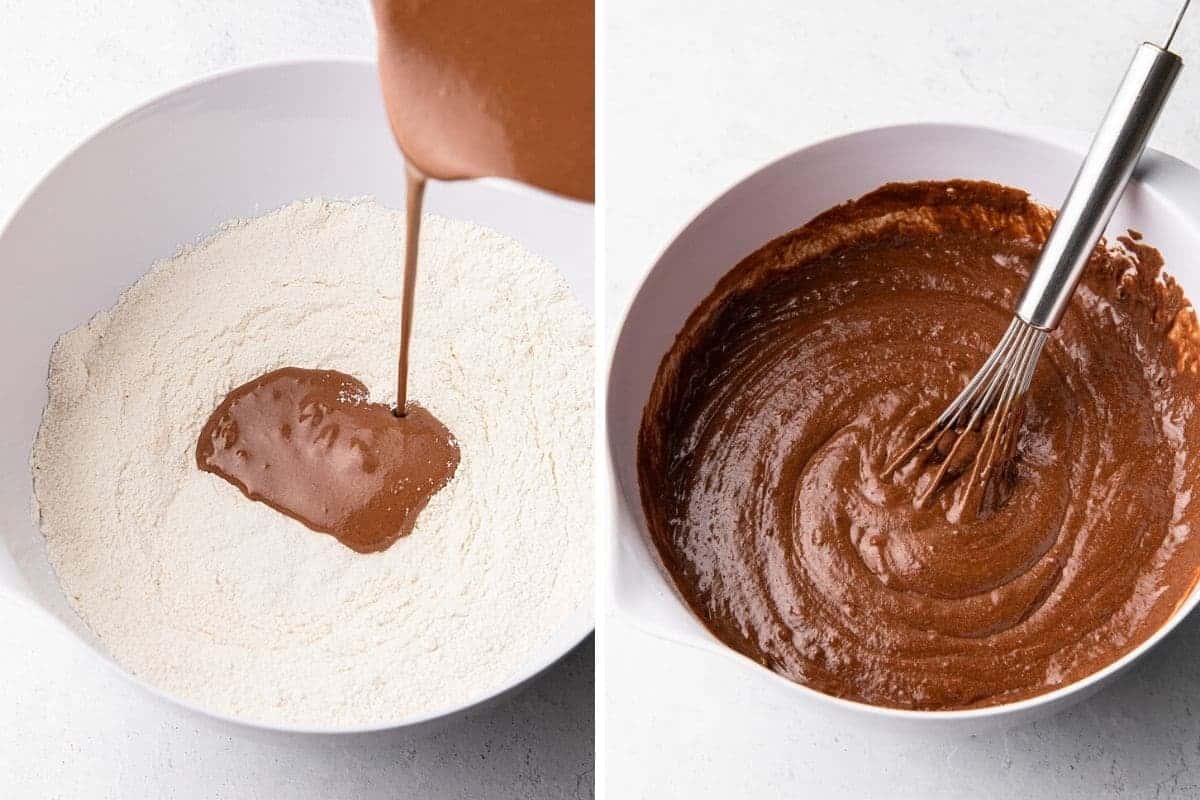 mixing cake ingredients into a thick batter