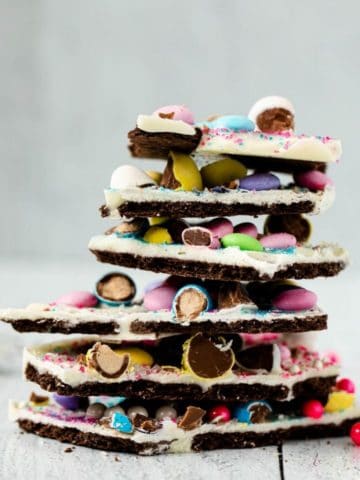 stack of candy bark for easter