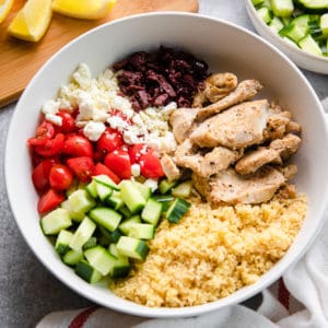 a greek chicken bowl