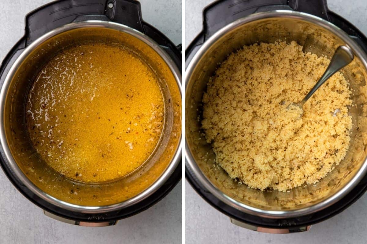 couscous in an instant pot before and after cooking process
