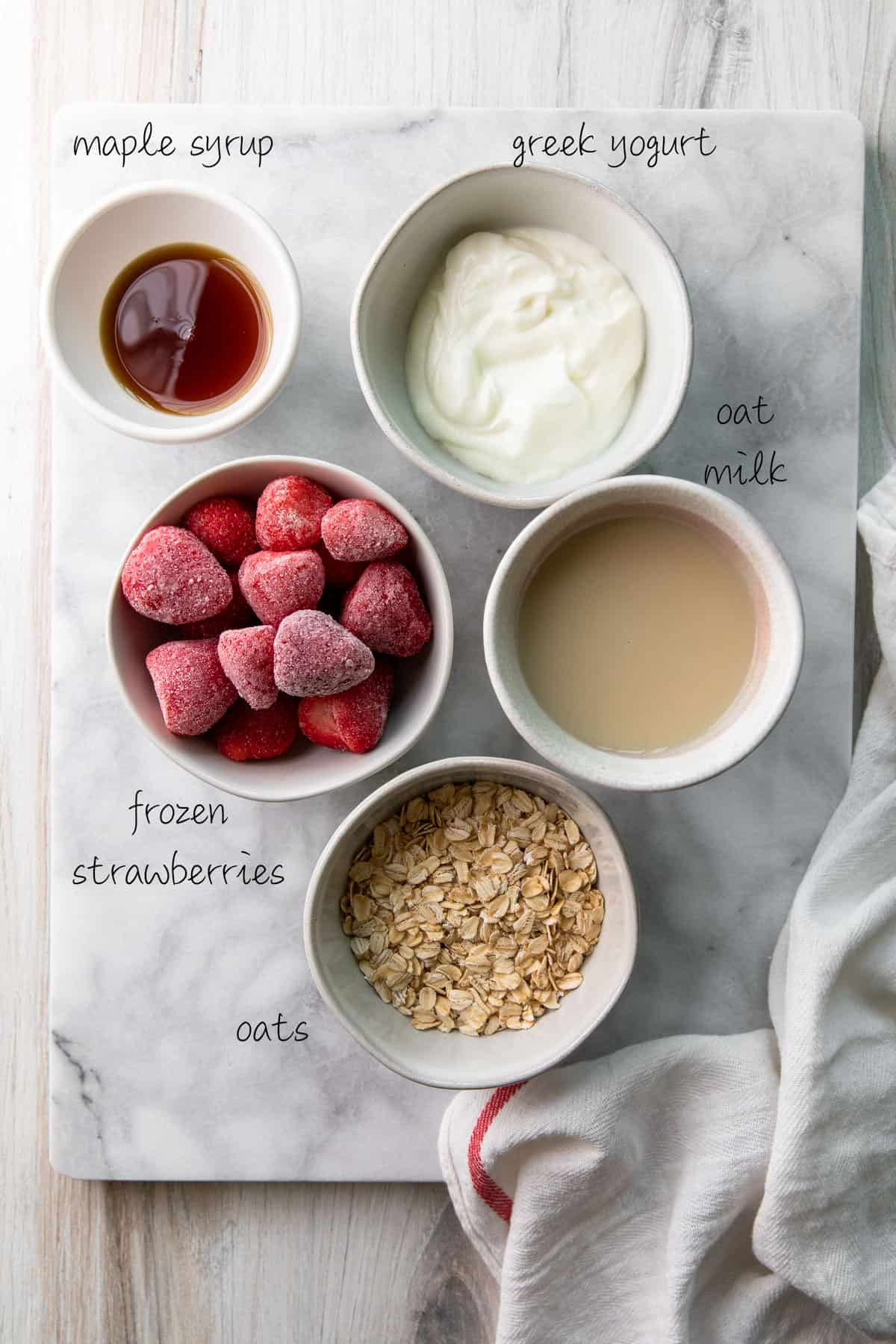 maple syrup, frozen strawberries, yogurt, oat milk, rolled oats