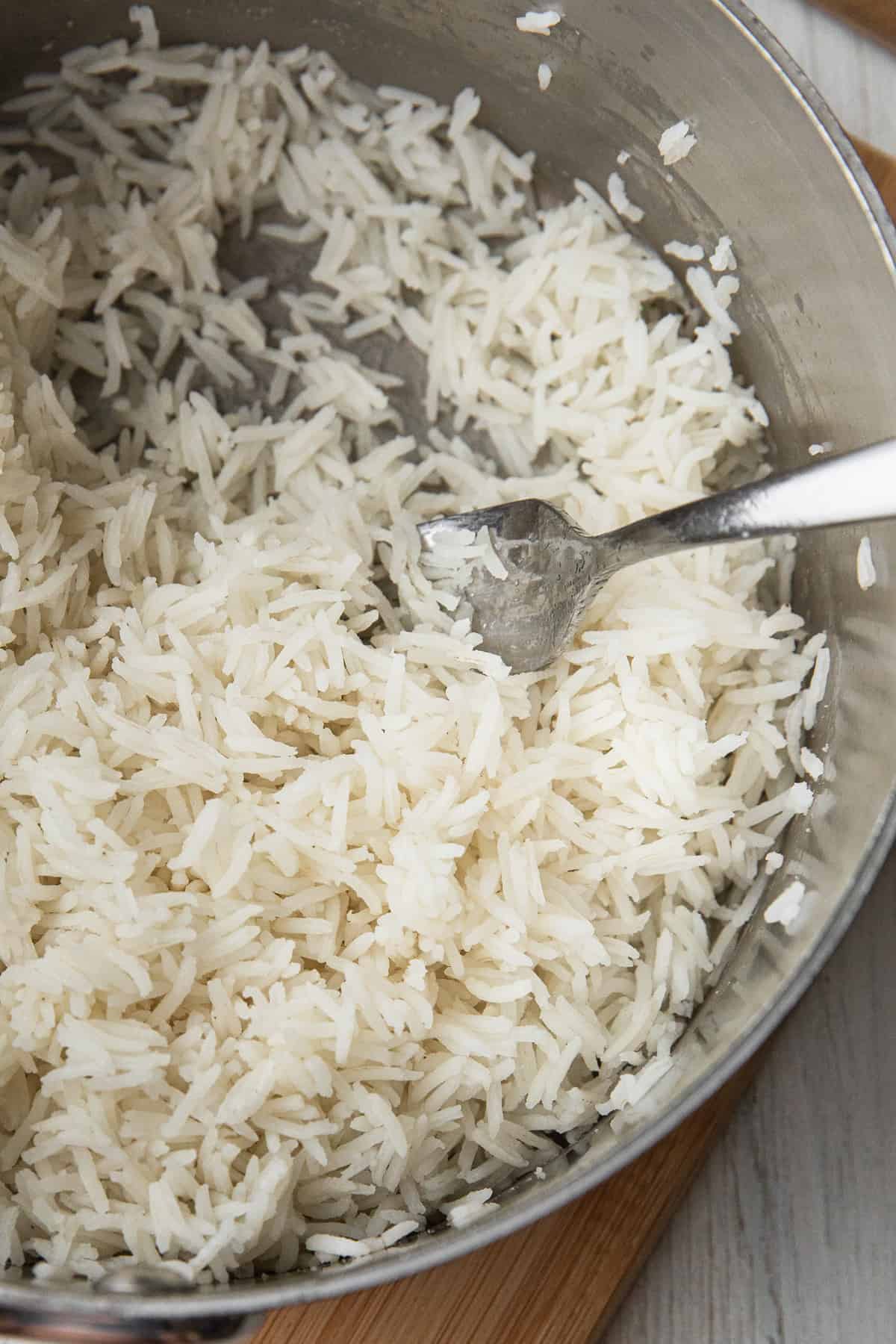 cooking basmati rice in a sauce pan