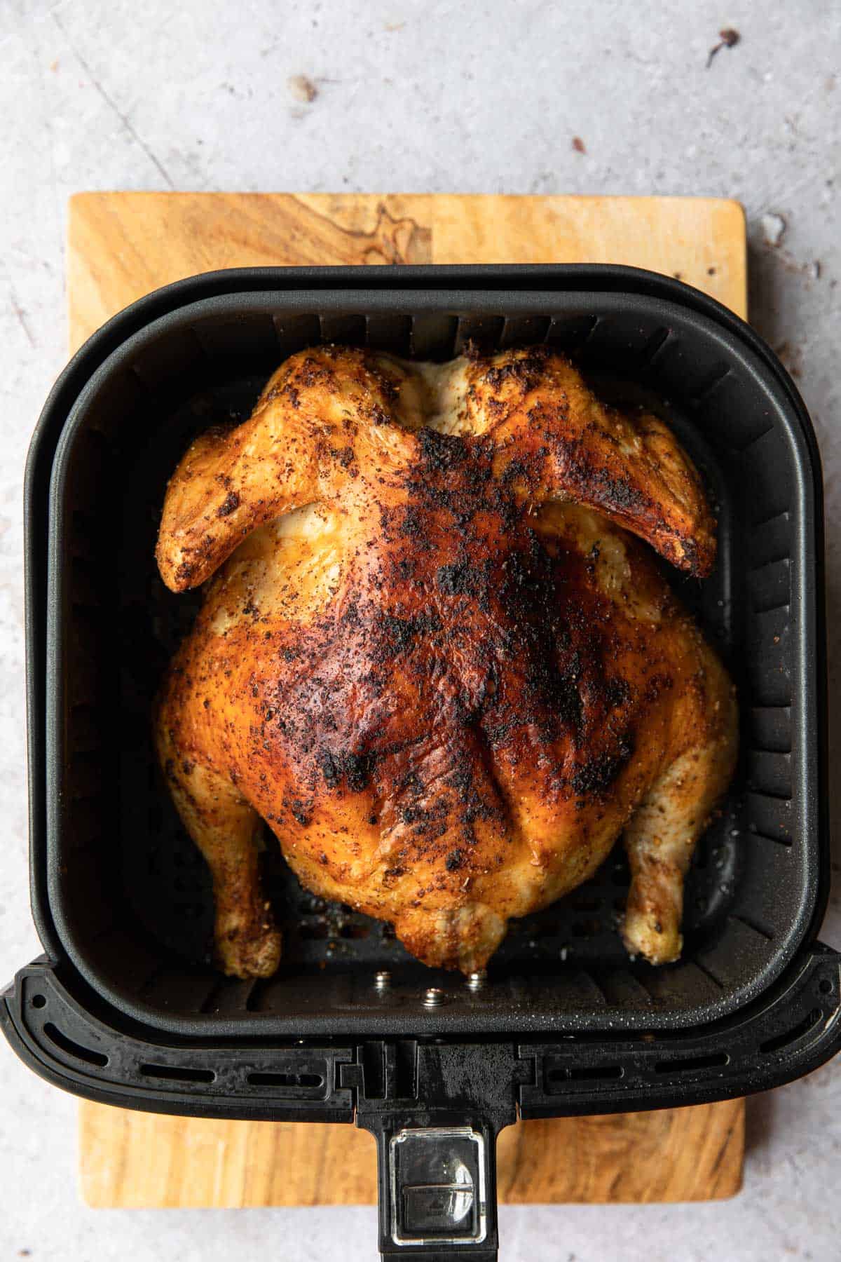 browned chicken in an air fryer